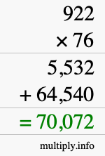 How to calculate 922 times 76 using long multiplication