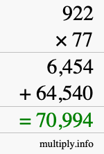 How to calculate 922 times 77 using long multiplication How to calculate 922 times 77 using long multiplication