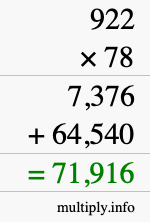 How to calculate 922 times 78 using long multiplication
