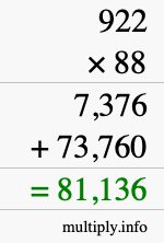 How to calculate 922 times 88 using long multiplication