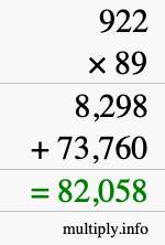 How to calculate 922 times 89 using long multiplication