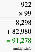 How to calculate 922 times 99 using long multiplication