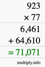 How to calculate 923 times 77 using long multiplication