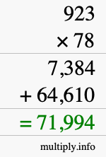 How to calculate 923 times 78 using long multiplication