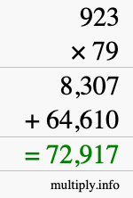 How to calculate 923 times 79 using long multiplication