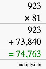 How to calculate 923 times 81 using long multiplication