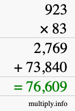 How to calculate 923 times 83 using long multiplication