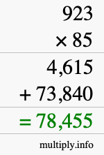 How to calculate 923 times 85 using long multiplication How to calculate 923 times 85 using long multiplication
