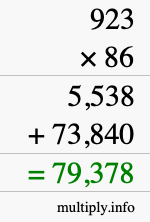 How to calculate 923 times 86 using long multiplication