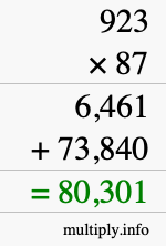 How to calculate 923 times 87 using long multiplication