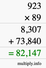 How to calculate 923 times 89 using long multiplication
