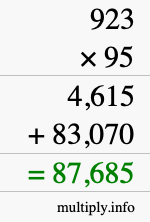 How to calculate 923 times 95 using long multiplication