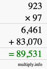 How to calculate 923 times 97 using long multiplication