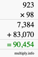 How to calculate 923 times 98 using long multiplication