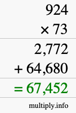 How to calculate 924 times 73 using long multiplication