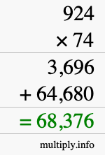 How to calculate 924 times 74 using long multiplication