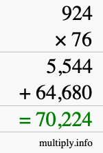 How to calculate 924 times 76 using long multiplication