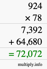 How to calculate 924 times 78 using long multiplication