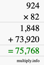 How to calculate 924 times 82 using long multiplication