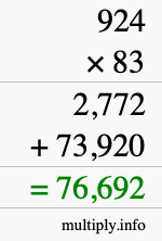How to calculate 924 times 83 using long multiplication