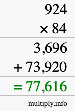 How to calculate 924 times 84 using long multiplication