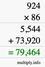How to calculate 924 times 86 using long multiplication