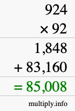 How to calculate 924 times 92 using long multiplication