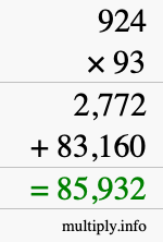How to calculate 924 times 93 using long multiplication