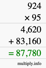 How to calculate 924 times 95 using long multiplication
