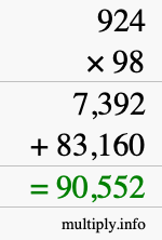 How to calculate 924 times 98 using long multiplication