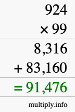 How to calculate 924 times 99 using long multiplication