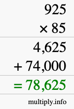 How to calculate 925 times 85 using long multiplication How to calculate 925 times 85 using long multiplication