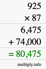 How to calculate 925 times 87 using long multiplication