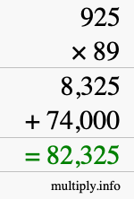 How to calculate 925 times 89 using long multiplication