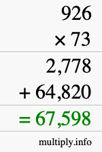 How to calculate 926 times 73 using long multiplication