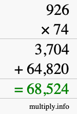 How to calculate 926 times 74 using long multiplication