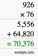 How to calculate 926 times 76 using long multiplication