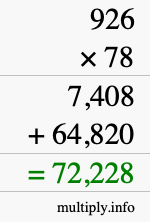 How to calculate 926 times 78 using long multiplication