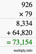 How to calculate 926 times 79 using long multiplication