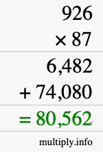 How to calculate 926 times 87 using long multiplication