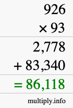 How to calculate 926 times 93 using long multiplication