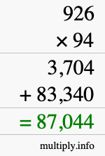 How to calculate 926 times 94 using long multiplication
