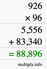How to calculate 926 times 96 using long multiplication