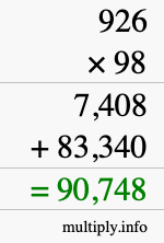 How to calculate 926 times 98 using long multiplication