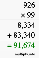 How to calculate 926 times 99 using long multiplication