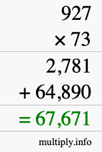 How to calculate 927 times 73 using long multiplication