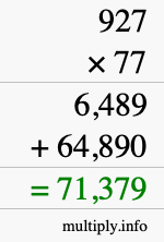 How to calculate 927 times 77 using long multiplication