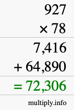 How to calculate 927 times 78 using long multiplication
