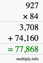 How to calculate 927 times 84 using long multiplication
