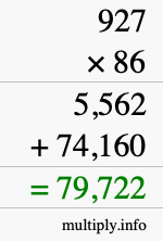 How to calculate 927 times 86 using long multiplication